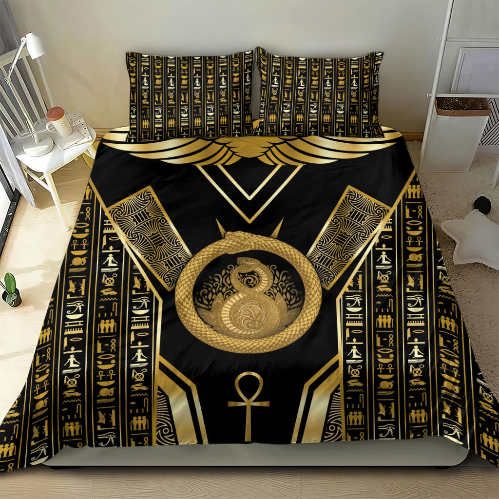 Egypt Ouroboros Bedding Set Ancient Mythology Infinity Serpent Gold