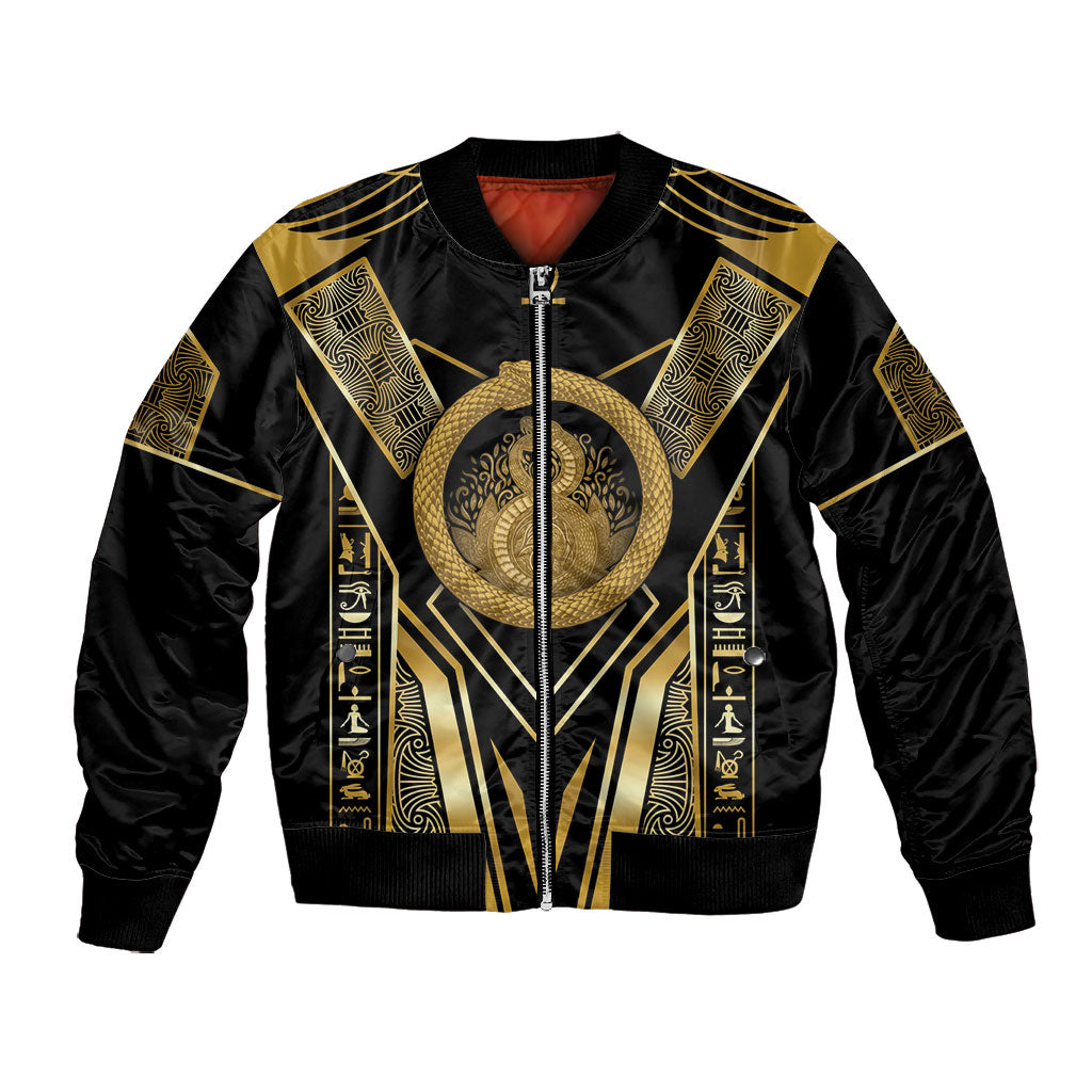 Egypt Ouroboros Bomber Jacket Ancient Mythology Infinity Serpent Gold