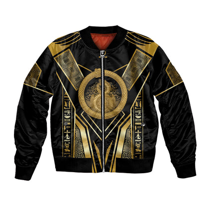 Egypt Ouroboros Bomber Jacket Ancient Mythology Infinity Serpent Gold
