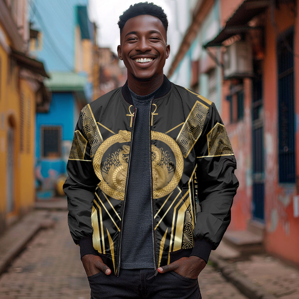 Egypt Ouroboros Bomber Jacket Ancient Mythology Infinity Serpent Gold