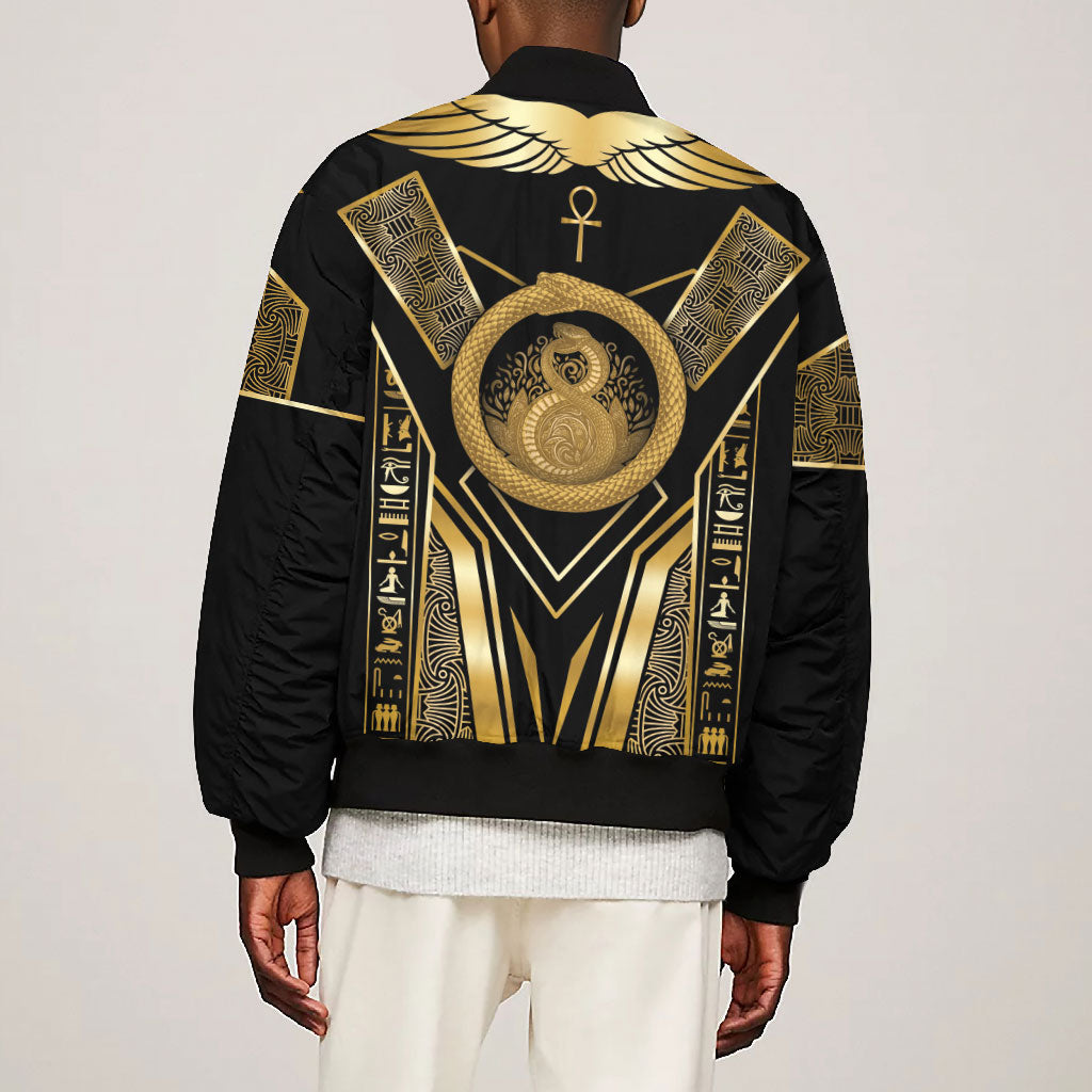 Egypt Ouroboros Bomber Jacket Ancient Mythology Infinity Serpent Gold