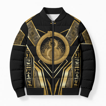 Egypt Ouroboros Bomber Puffer Jacket Ancient Mythology Infinity Serpent Gold