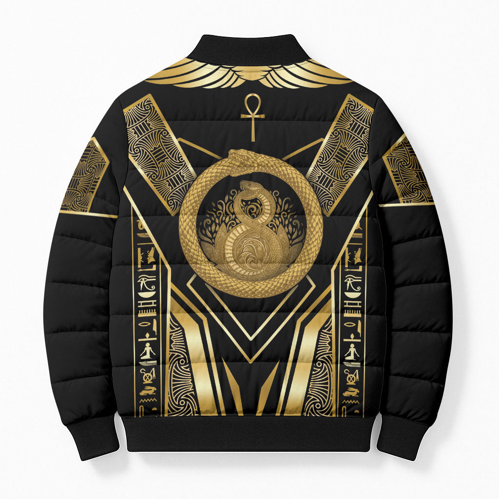 Egypt Ouroboros Bomber Puffer Jacket Ancient Mythology Infinity Serpent Gold