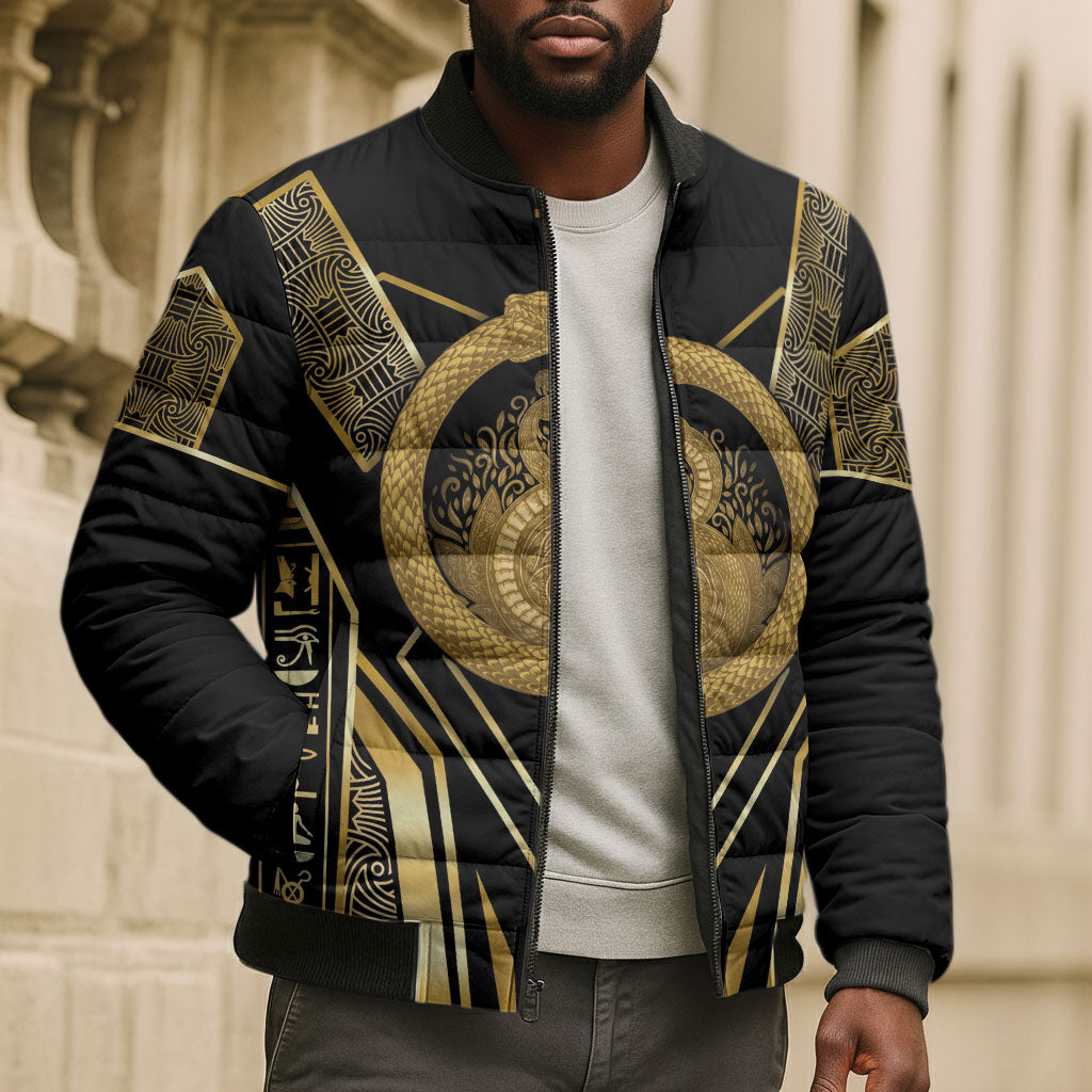Egypt Ouroboros Bomber Puffer Jacket Ancient Mythology Infinity Serpent Gold
