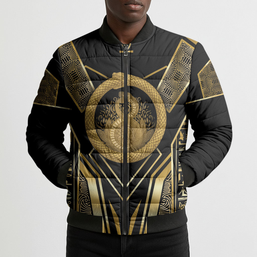 Egypt Ouroboros Bomber Puffer Jacket Ancient Mythology Infinity Serpent Gold