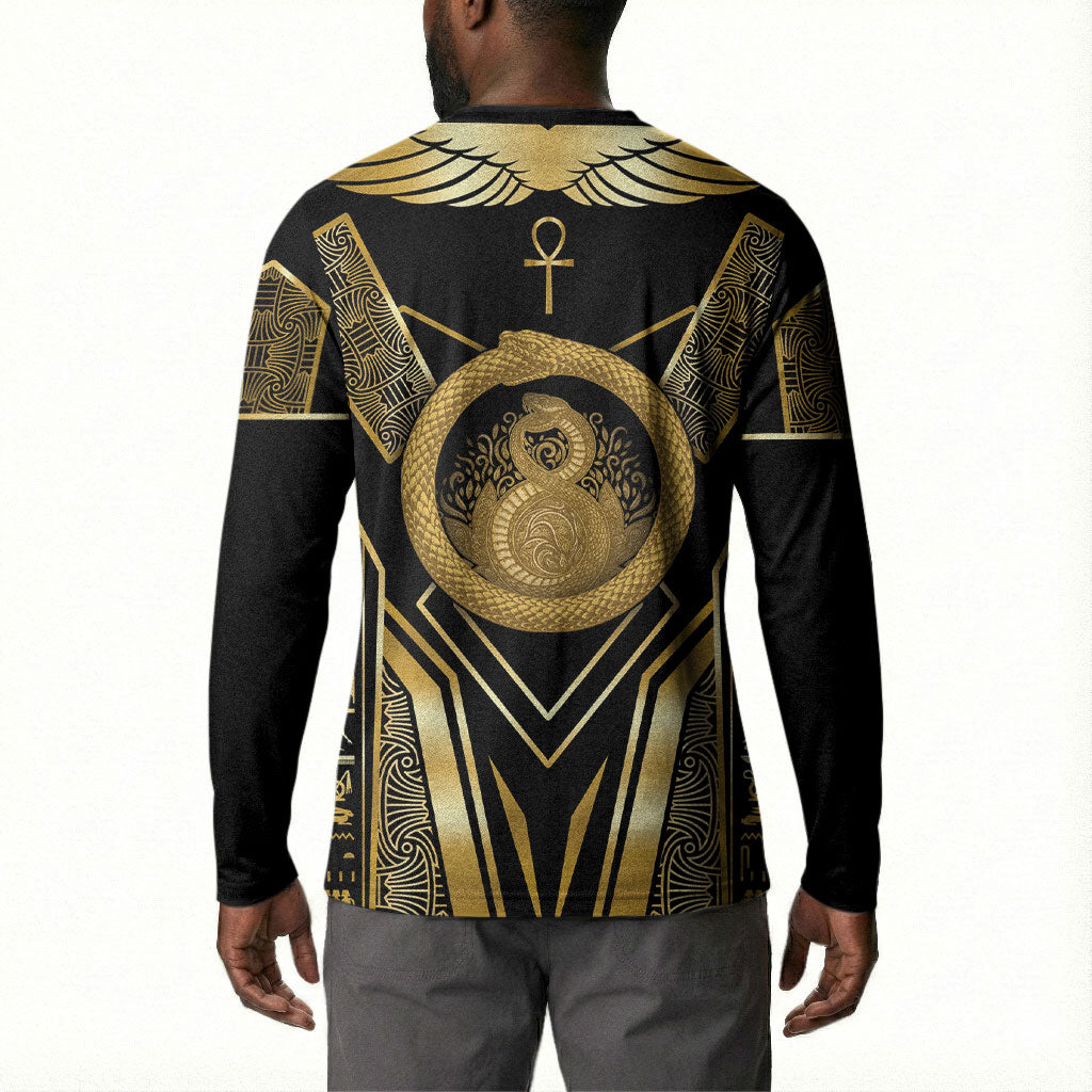 Egypt Ouroboros Button Sweatshirt Ancient Mythology Infinity Serpent Gold