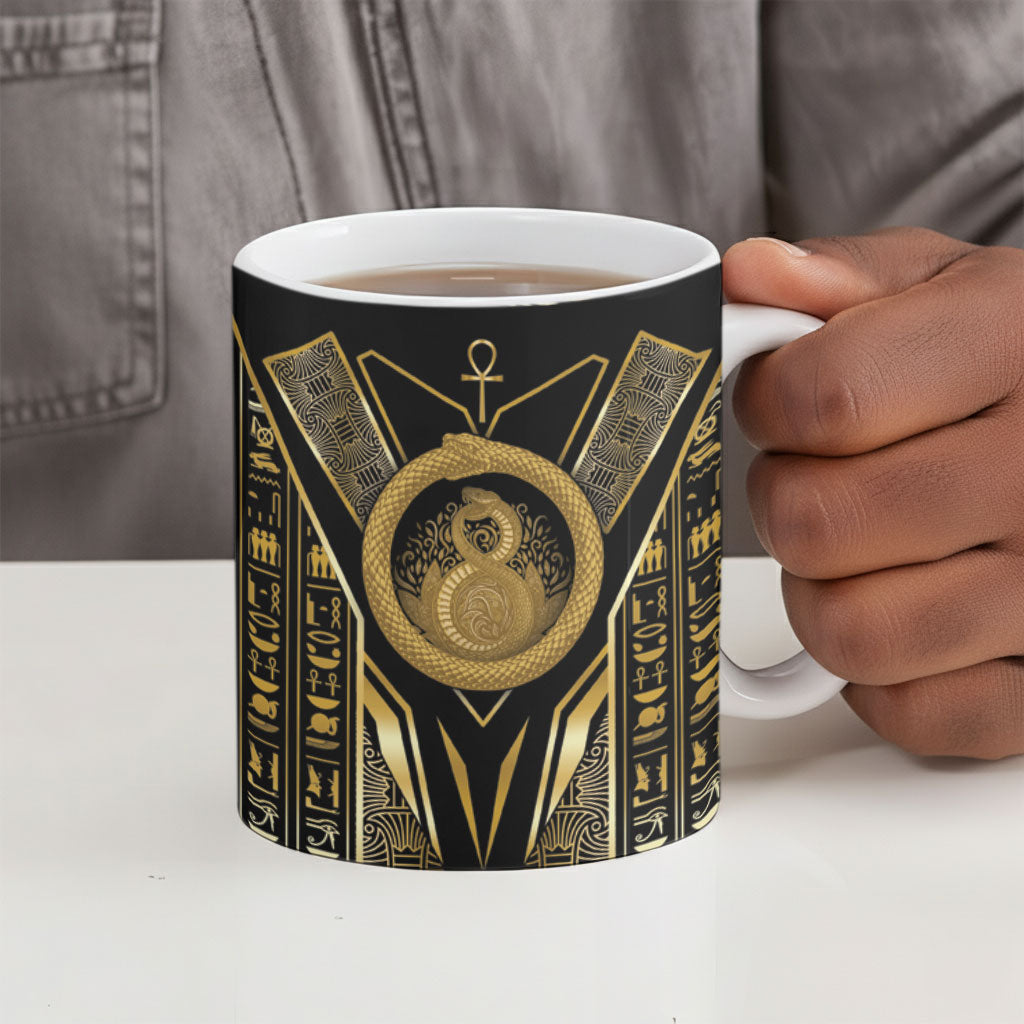 Egypt Ouroboros Ceramic Mug Ancient Mythology Infinity Serpent Gold