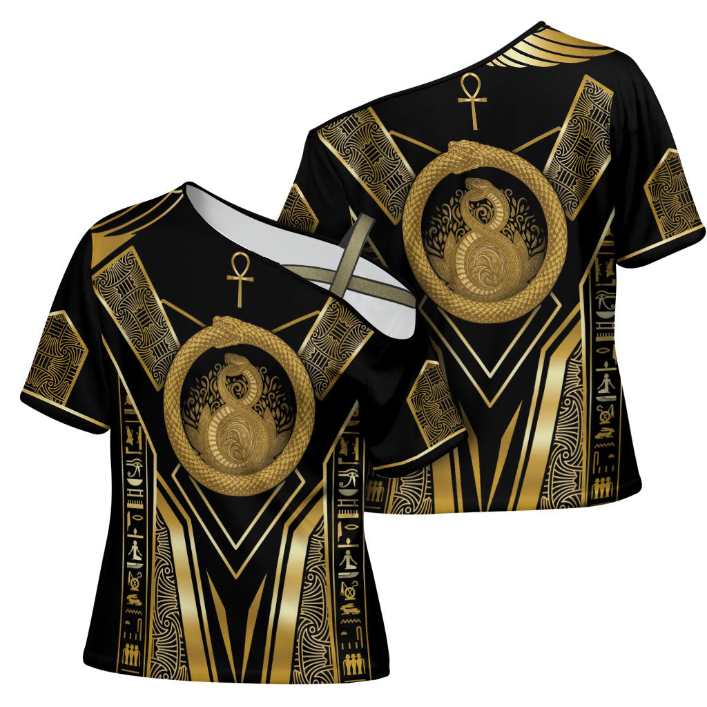 Egypt Ouroboros Cross Shoulder Shirt Ancient Mythology Infinity Serpent Gold