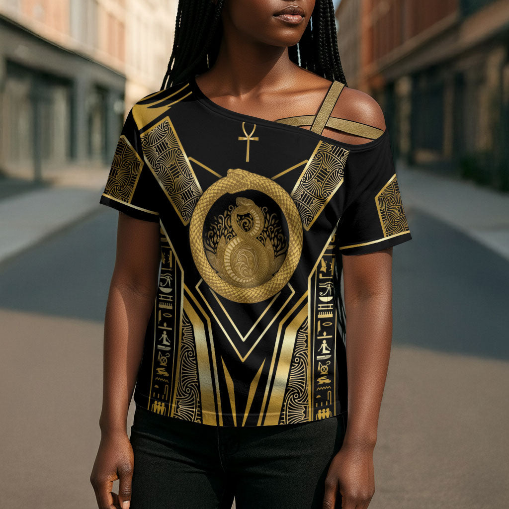 Egypt Ouroboros Cross Shoulder Shirt Ancient Mythology Infinity Serpent Gold