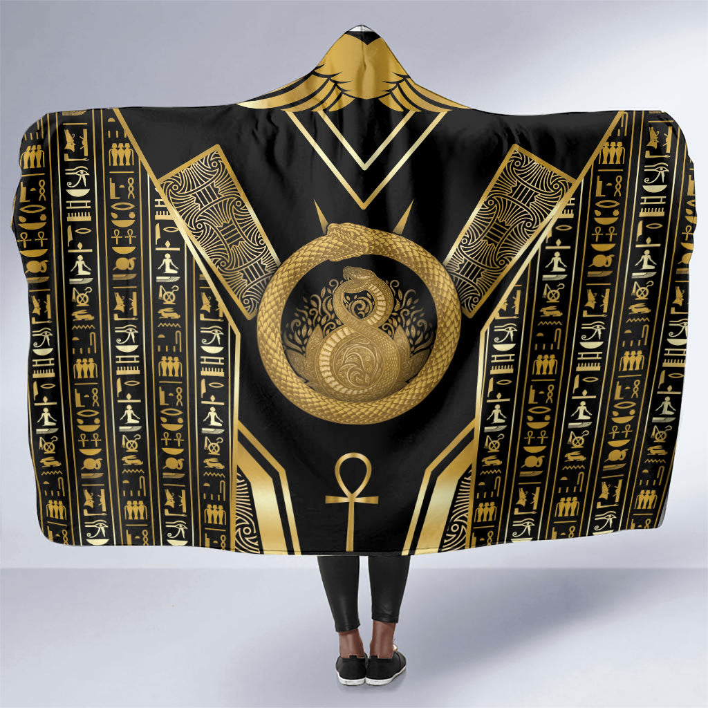 Egypt Ouroboros Hooded Blanket Ancient Mythology Infinity Serpent Gold