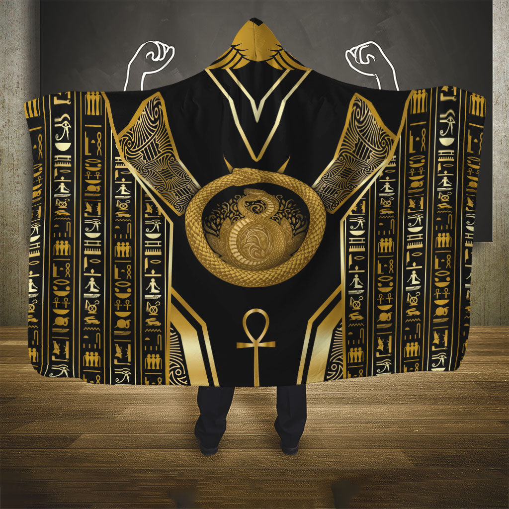 Egypt Ouroboros Hooded Blanket Ancient Mythology Infinity Serpent Gold