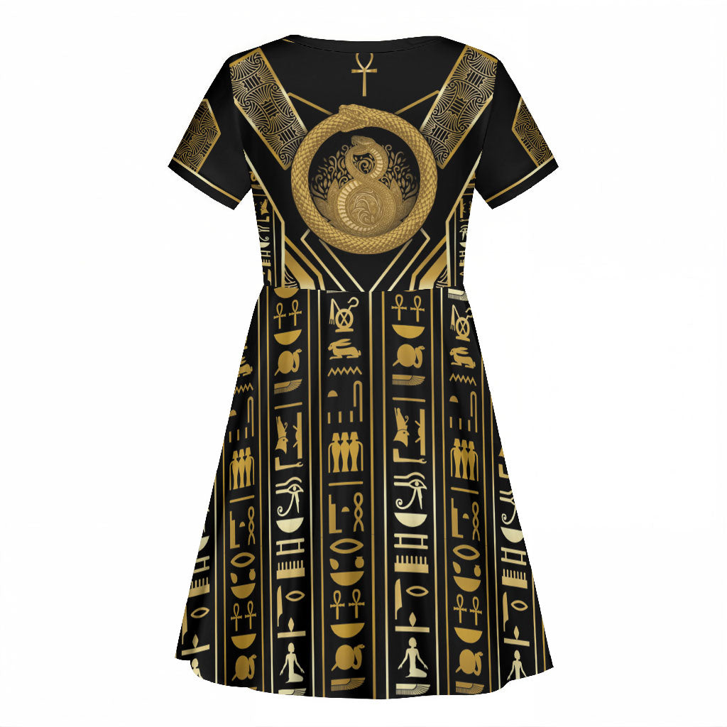 Egypt Ouroboros Kid Short Sleeve Dress Ancient Mythology Infinity Serpent Gold