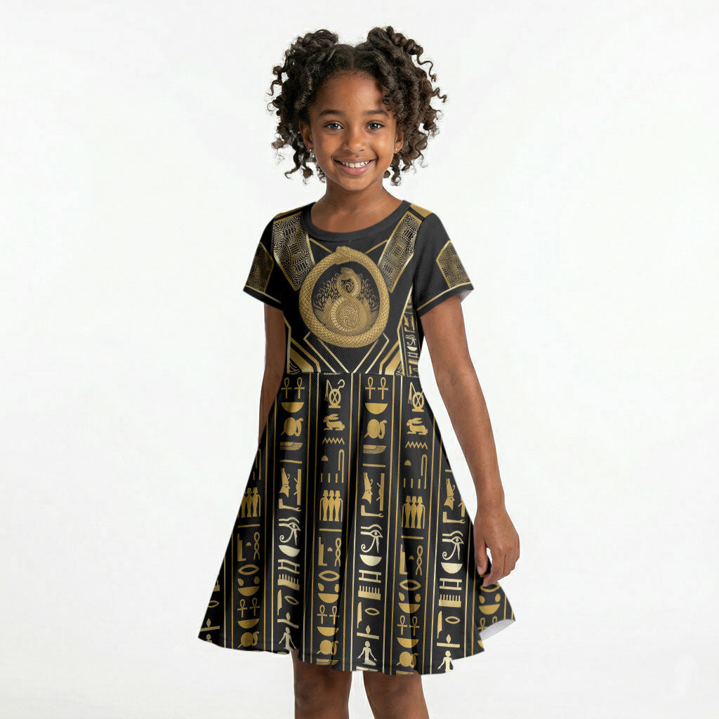 Egypt Ouroboros Kid Short Sleeve Dress Ancient Mythology Infinity Serpent Gold