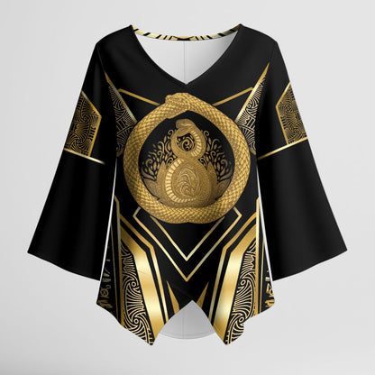 Egypt Ouroboros Kimono Sleeve Blouse Ancient Mythology Infinity Serpent Gold