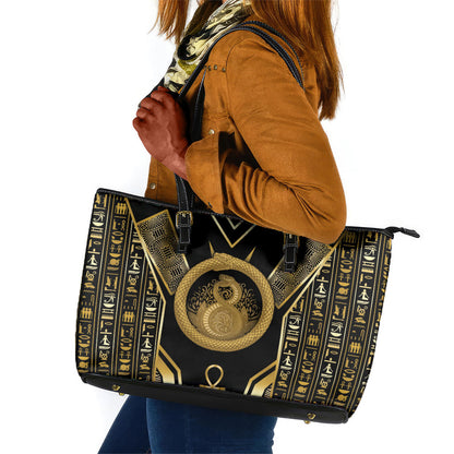 Egypt Ouroboros Leather Tote Bag Ancient Mythology Infinity Serpent Gold