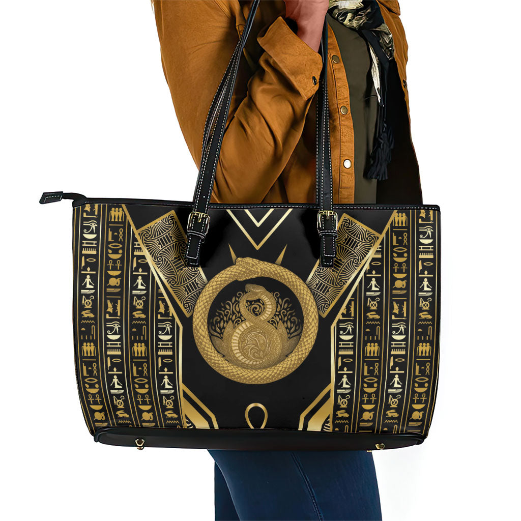 Egypt Ouroboros Leather Tote Bag Ancient Mythology Infinity Serpent Gold