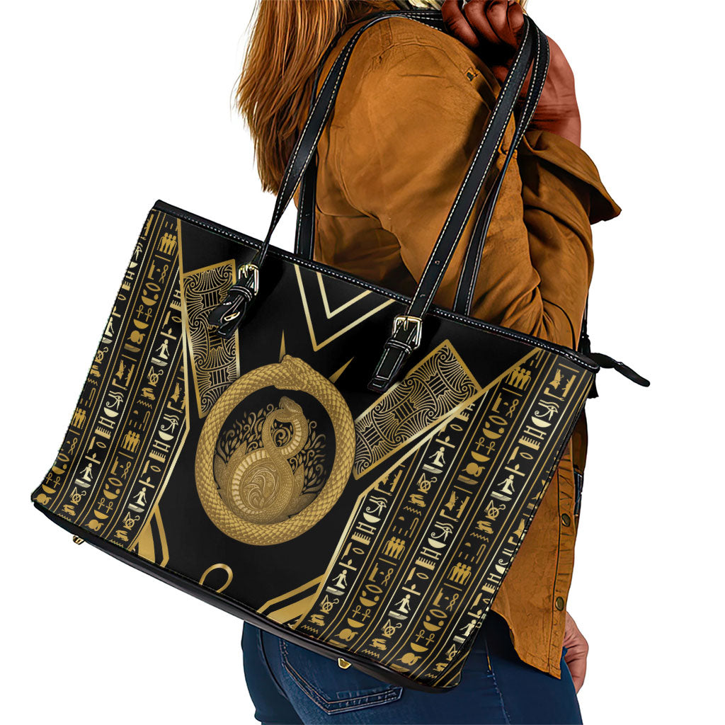 Egypt Ouroboros Leather Tote Bag Ancient Mythology Infinity Serpent Gold