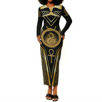 Egypt Ouroboros Long Sleeve Bodycon Dress Ancient Mythology Infinity Serpent Gold