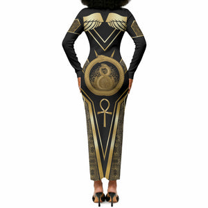 Egypt Ouroboros Long Sleeve Bodycon Dress Ancient Mythology Infinity Serpent Gold