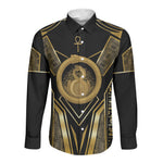 Egypt Ouroboros Long Sleeve Button Shirt Ancient Mythology Infinity Serpent Gold