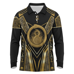 Egypt Ouroboros Long Sleeve Polo Shirt Ancient Mythology Infinity Serpent Gold