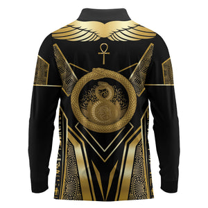Egypt Ouroboros Long Sleeve Polo Shirt Ancient Mythology Infinity Serpent Gold