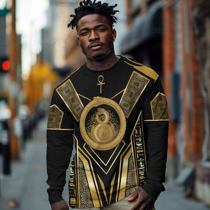 Egypt Ouroboros Long Sleeve Shirt Ancient Mythology Infinity Serpent Gold