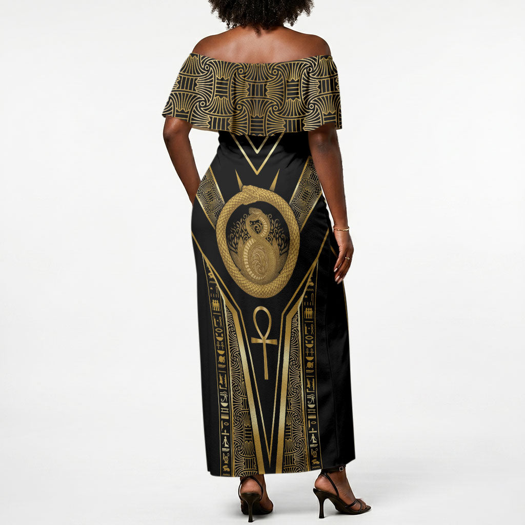 Egypt Ouroboros Off Shoulder Maxi Dress Ancient Mythology Infinity Serpent Gold