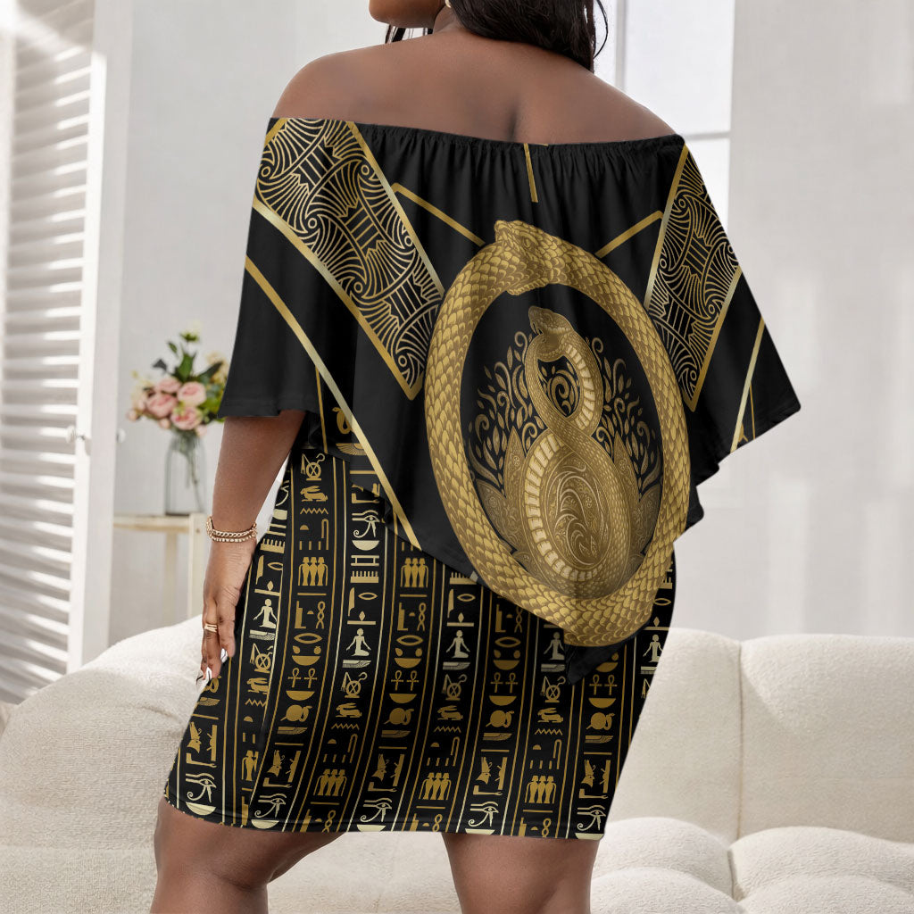 Egypt Ouroboros Off Shoulder Short Dress Ancient Mythology Infinity Serpent Gold