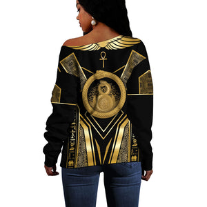 Egypt Ouroboros Off Shoulder Sweater Ancient Mythology Infinity Serpent Gold