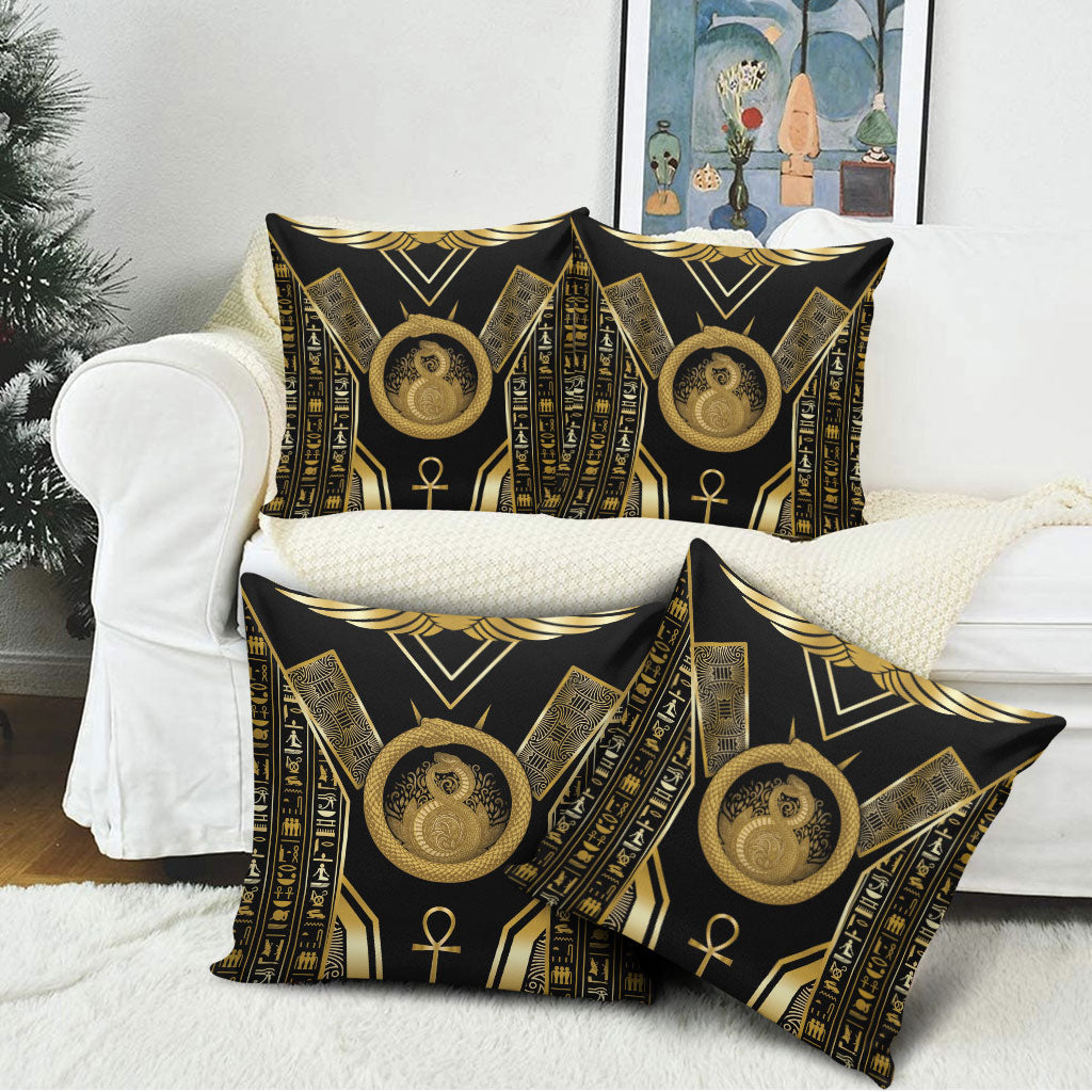 Egypt Ouroboros Pillow Cover Ancient Mythology Infinity Serpent Gold