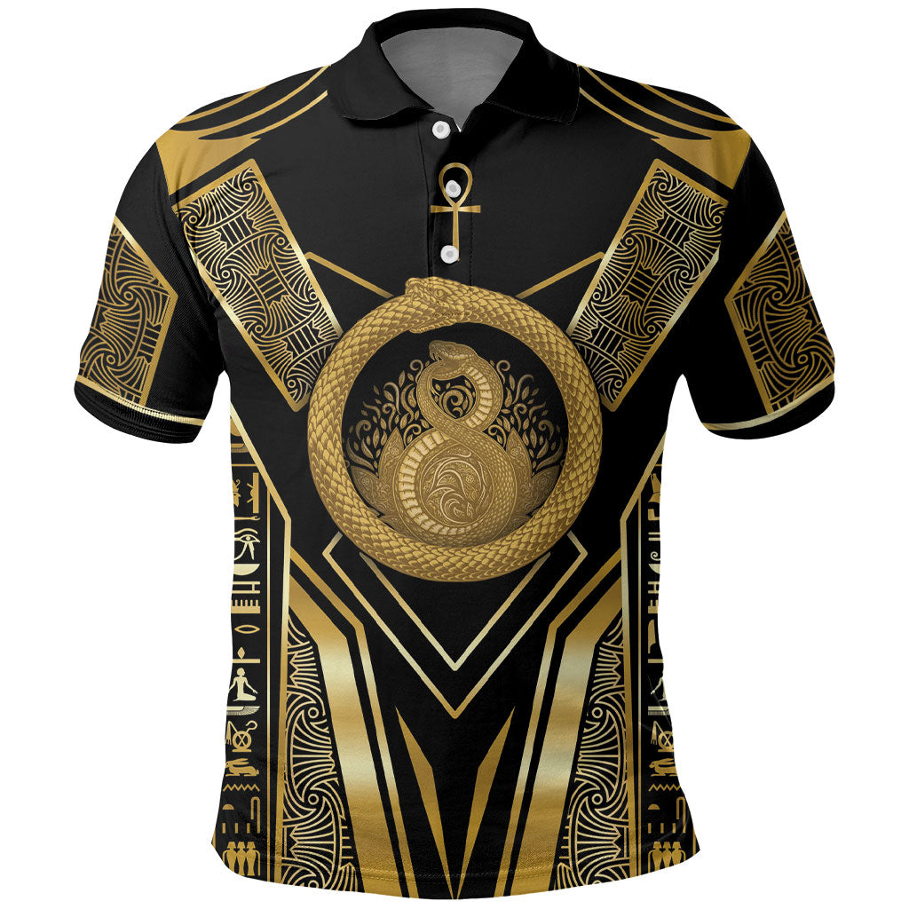 Egypt Ouroboros Polo Shirt Ancient Mythology Infinity Serpent Gold