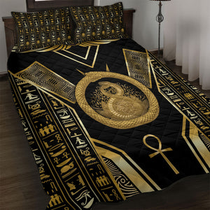 Egypt Ouroboros Quilt Bed Set Ancient Mythology Infinity Serpent Gold