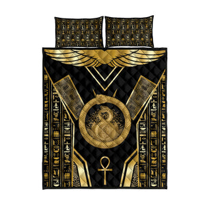 Egypt Ouroboros Quilt Bed Set Ancient Mythology Infinity Serpent Gold