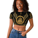 Egypt Ouroboros Raglan Cropped T shirt Ancient Mythology Infinity Serpent Gold