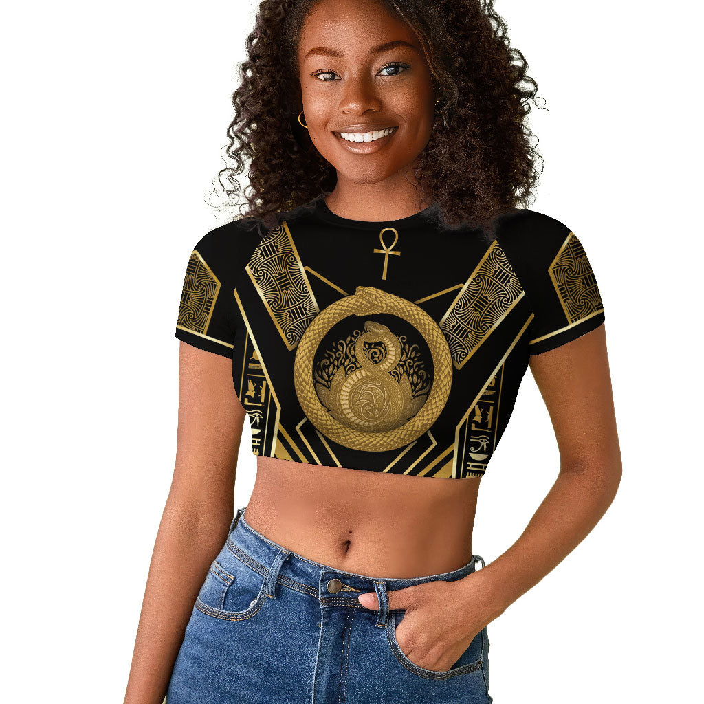 Egypt Ouroboros Raglan Cropped T shirt Ancient Mythology Infinity Serpent Gold