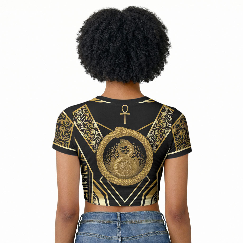 Egypt Ouroboros Raglan Cropped T shirt Ancient Mythology Infinity Serpent Gold