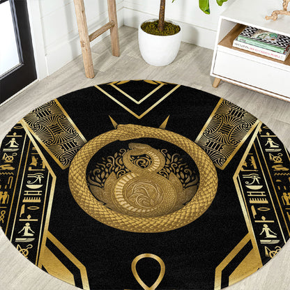 Egypt Ouroboros Round Carpet Ancient Mythology Infinity Serpent Gold