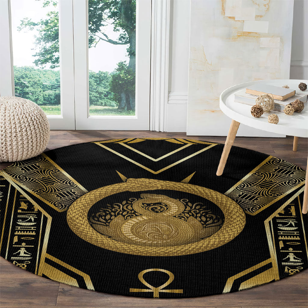 Egypt Ouroboros Round Carpet Ancient Mythology Infinity Serpent Gold