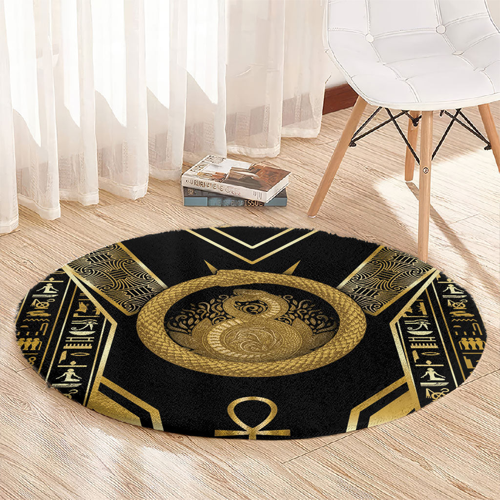 Egypt Ouroboros Round Carpet Ancient Mythology Infinity Serpent Gold