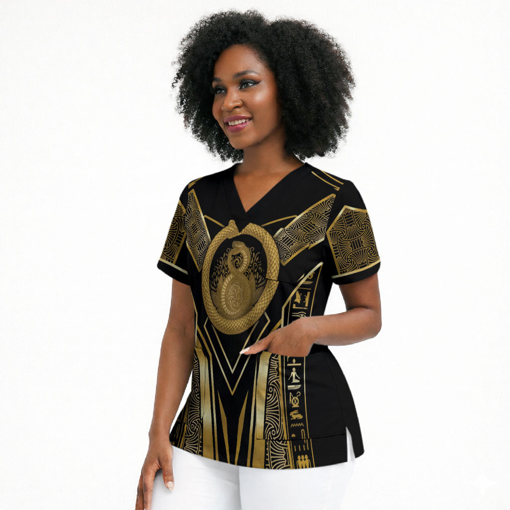 Egypt Ouroboros Scrub Top Ancient Mythology Infinity Serpent Gold