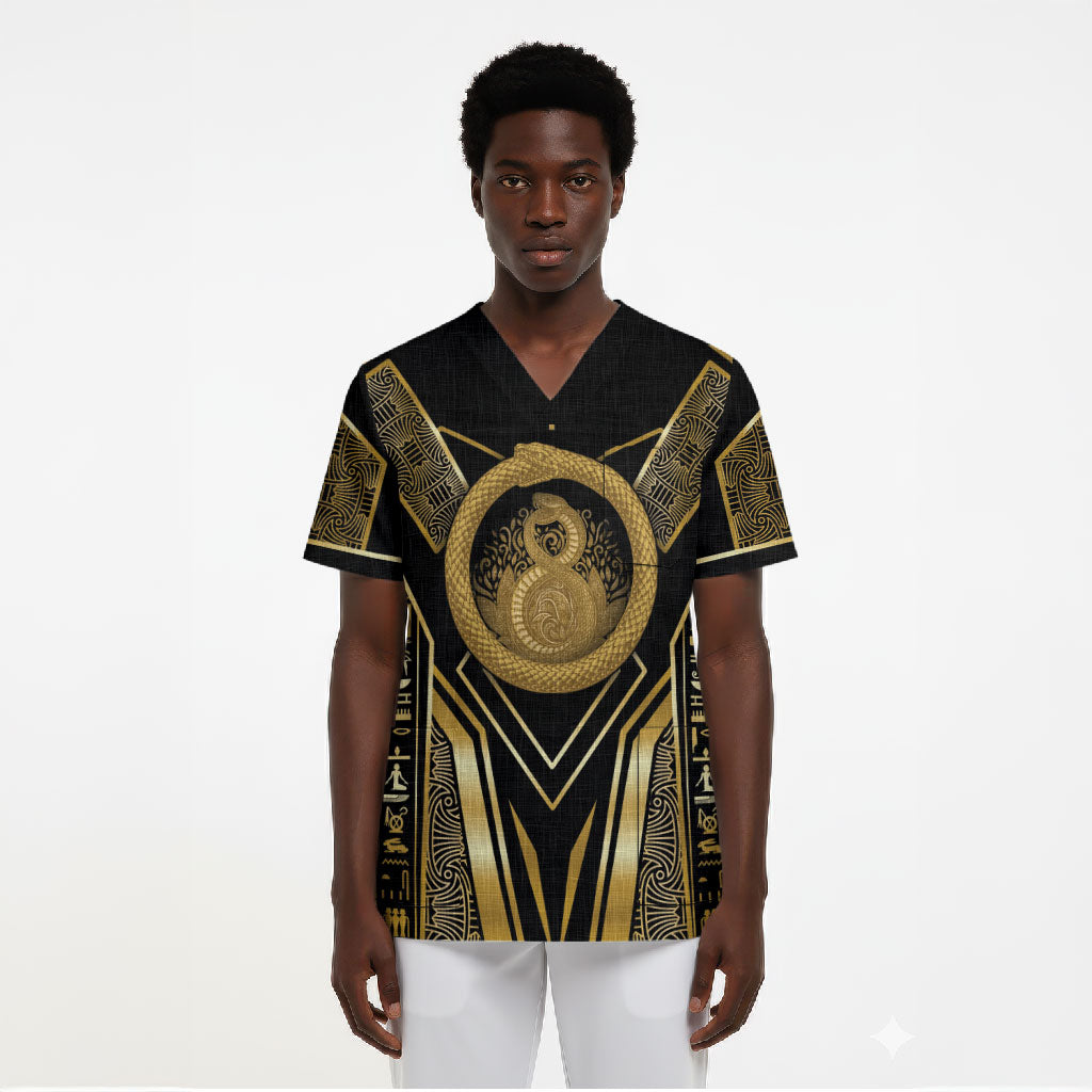 Egypt Ouroboros Scrub Top Ancient Mythology Infinity Serpent Gold