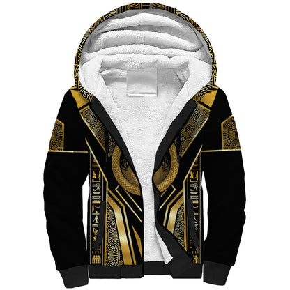 Egypt Ouroboros Sherpa Hoodie Ancient Mythology Infinity Serpent Gold