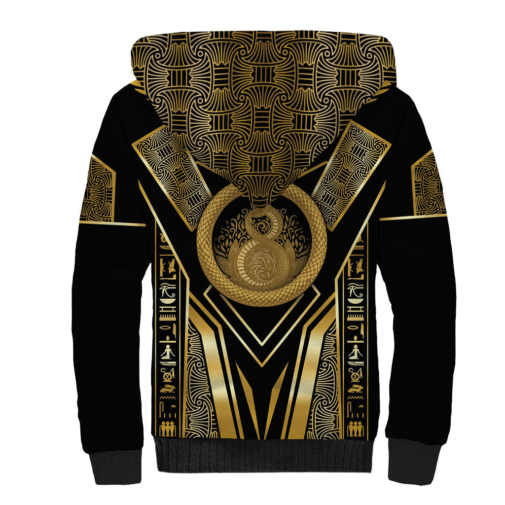 Egypt Ouroboros Sherpa Hoodie Ancient Mythology Infinity Serpent Gold
