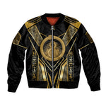 Egypt Ouroboros Sleeve Zip Bomber Jacket Ancient Mythology Infinity Serpent Gold