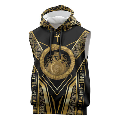 Egypt Ouroboros Sleeveless Hoodie Ancient Mythology Infinity Serpent Gold