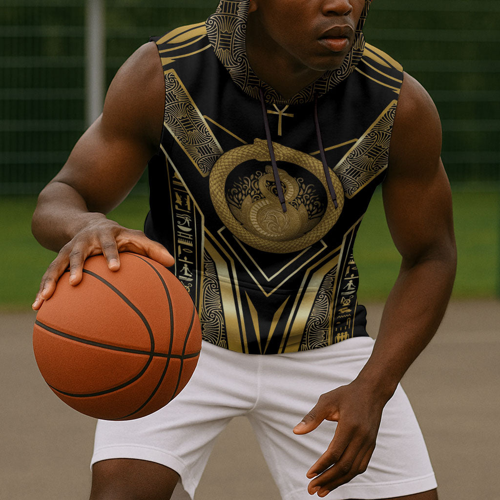 Egypt Ouroboros Sleeveless Hoodie Ancient Mythology Infinity Serpent Gold