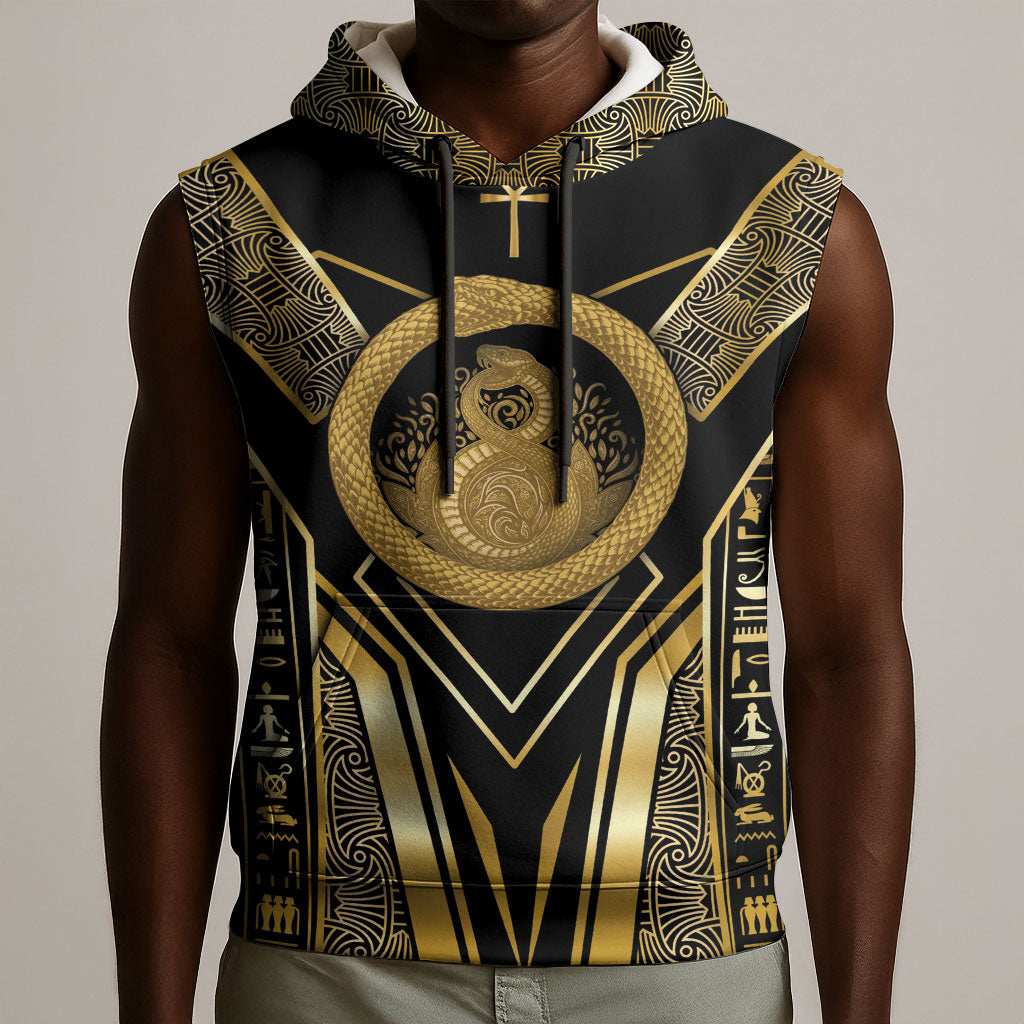 Egypt Ouroboros Sleeveless Hoodie Ancient Mythology Infinity Serpent Gold
