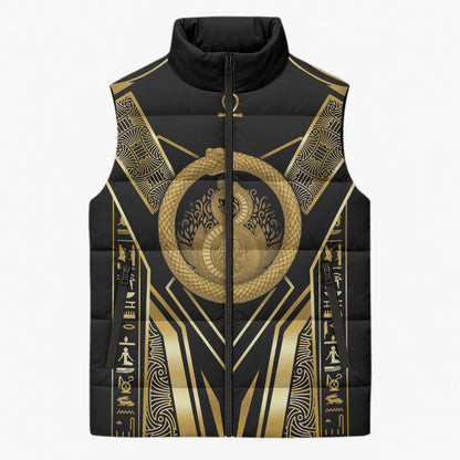 Egypt Ouroboros Sleeveless Puffer Jacket Ancient Mythology Infinity Serpent Gold