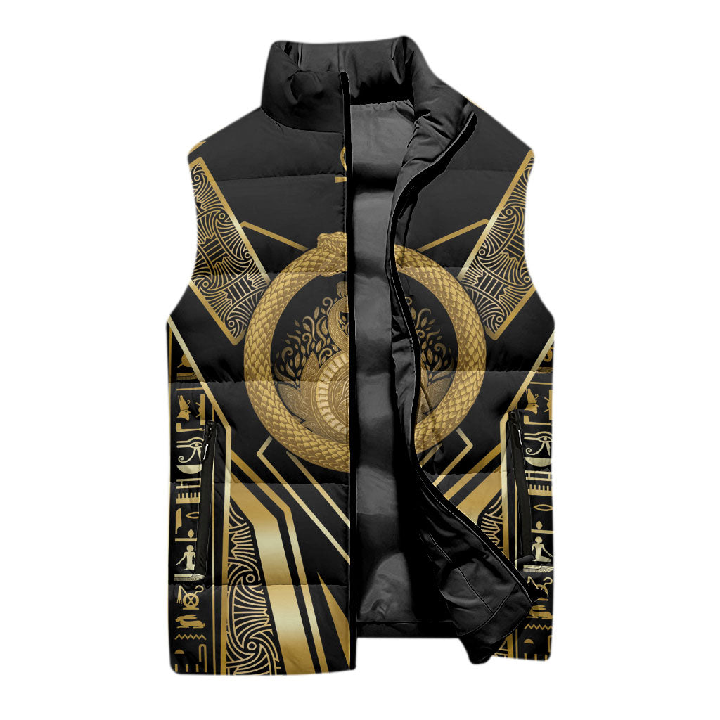 Egypt Ouroboros Sleeveless Puffer Jacket Ancient Mythology Infinity Serpent Gold